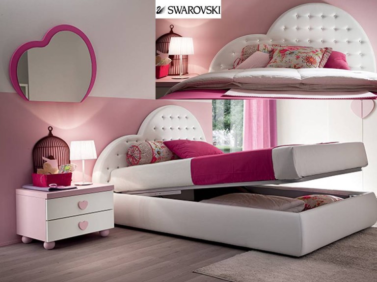 Letto cuore con swarovski con o senza contenitore salvaspazio