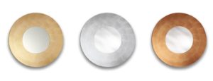 specchio giove riflessi con cornice in foglia oro argento rame.