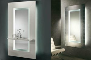 Specchio Sibilla Riflessi con mensola e luce led.