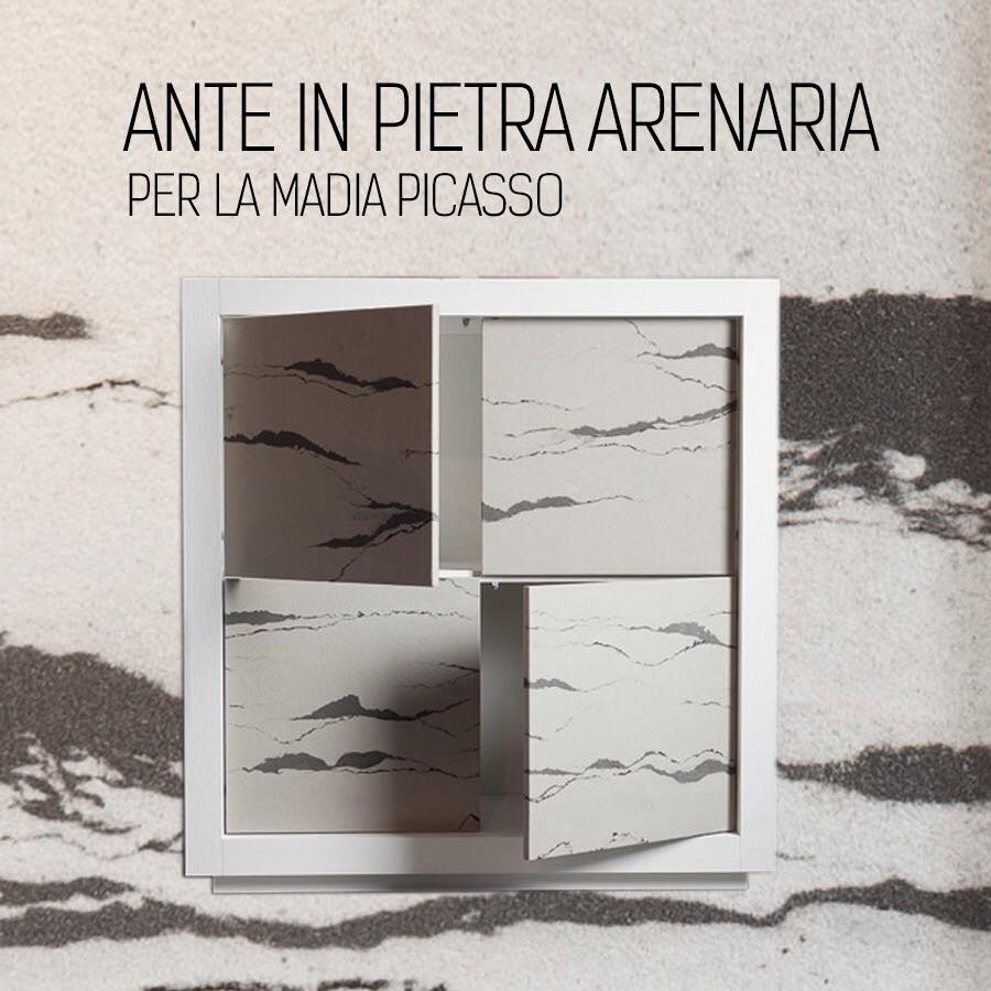 Riflessi Madia Picasso anta in pietra arenaria nell'immagine dimensioni: larghezza cm 129 altezza cm 129 profondità cm 50 