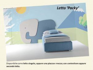 letto Packy con elefantino per la cameretta con contenitore oppure secondo letto, In tessuto o ecopelle.