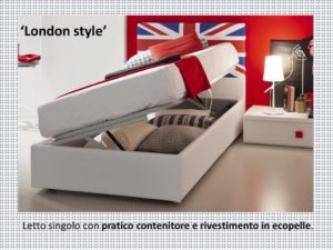 letto contenitore con bandiera inglese con contenitore e in ecopelle