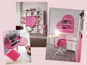 libreria e scrivania per cameretta Cuore rosa da principessa