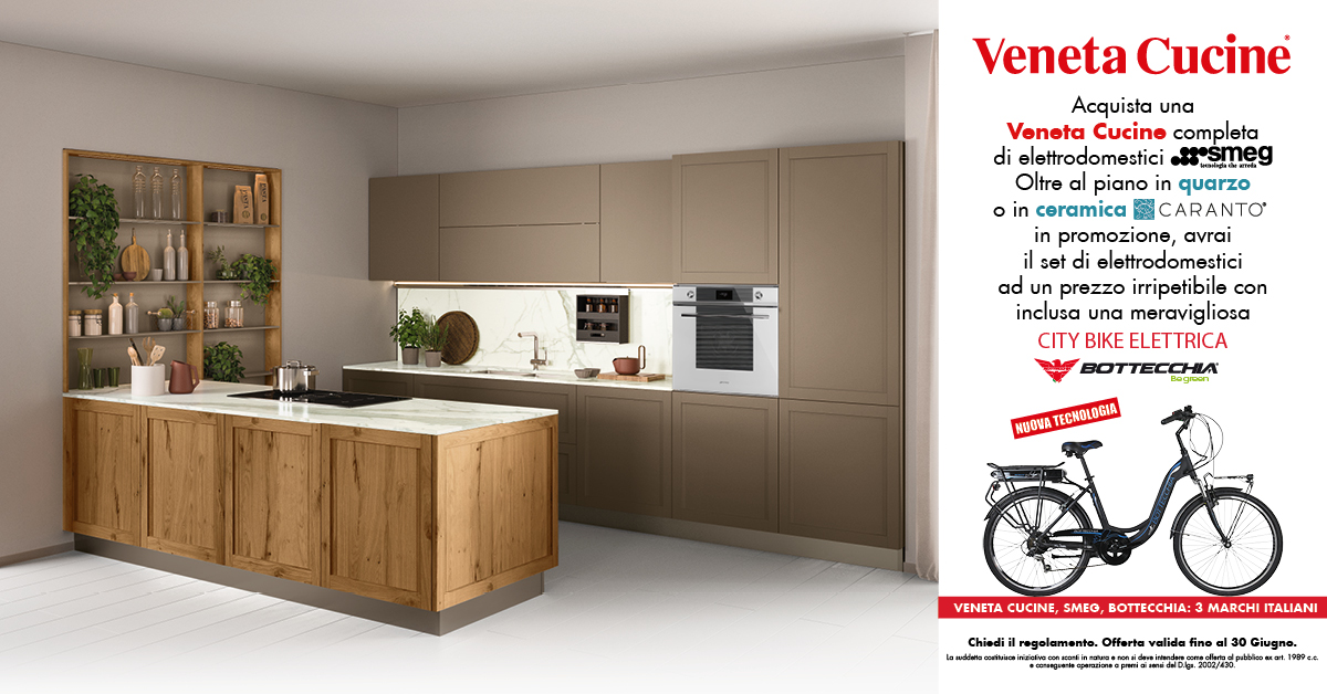 Promo Veneta Cucine – SMEG!! piani in quarzo e una  CITY BIKE ELETTRICA compresa nel prezzo