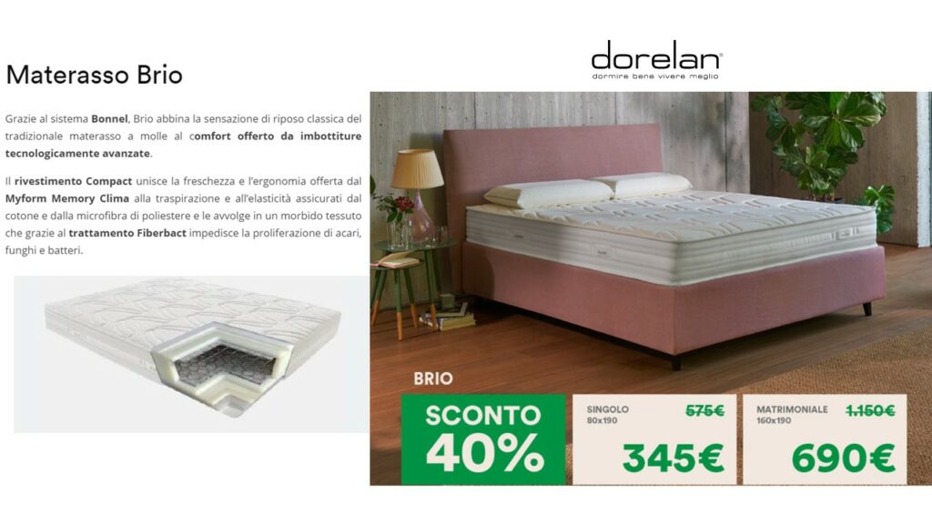 Sconto 40% MATERASSI DORELAN materasso dorelan in offerta Sconto 40% MATERASSI DORELAN
