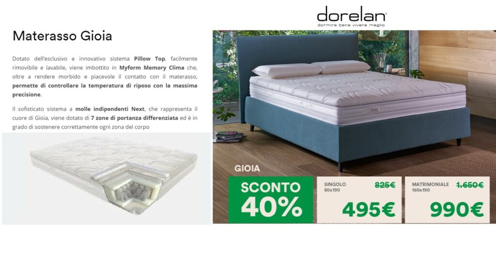 Sconto 40% MATERASSI DORELAN materasso gioia dorelan scontato Sconto 40% MATERASSI DORELAN